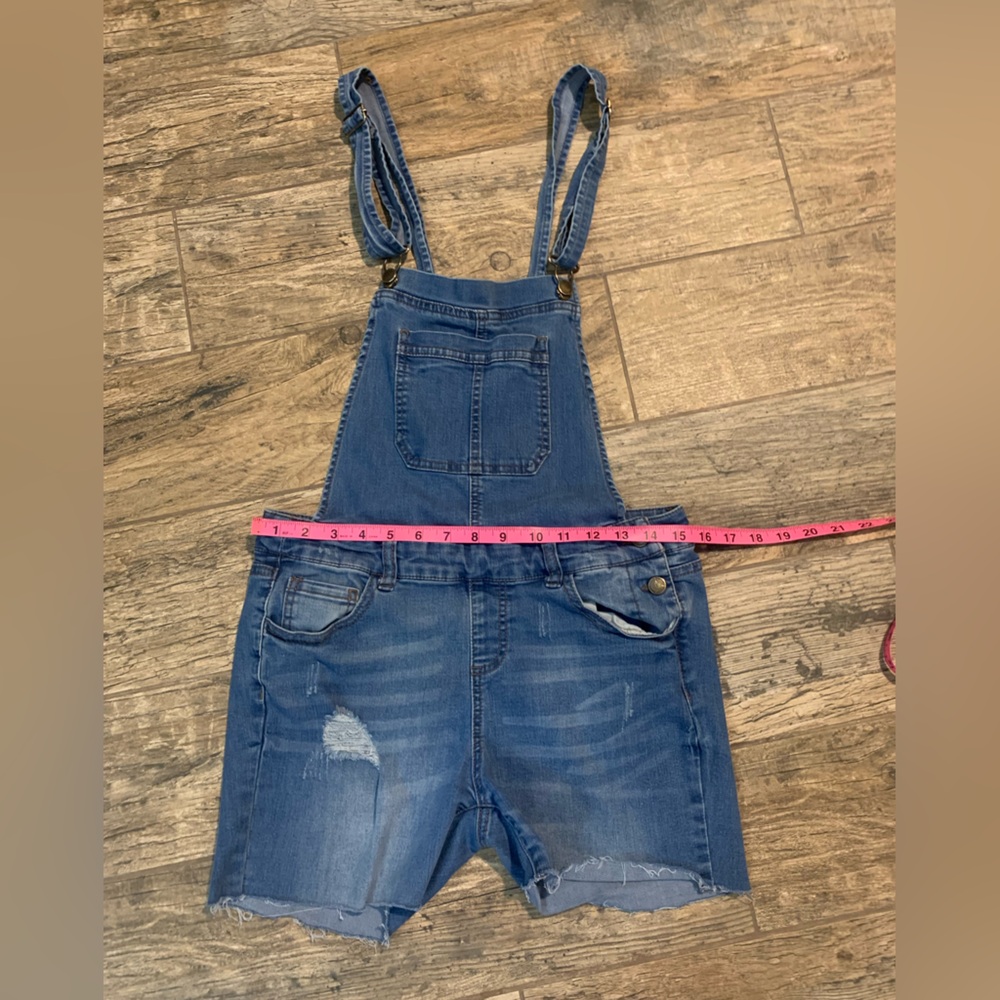 Women’s Wax Jean blue denim distressed short overalls - Picture 4 of 5
